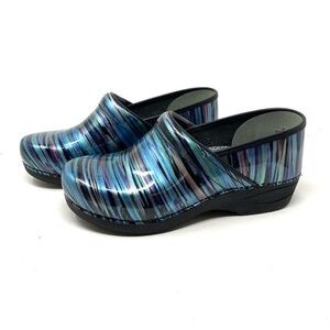 Dansko XP 2.0 teal striped slip on clogs